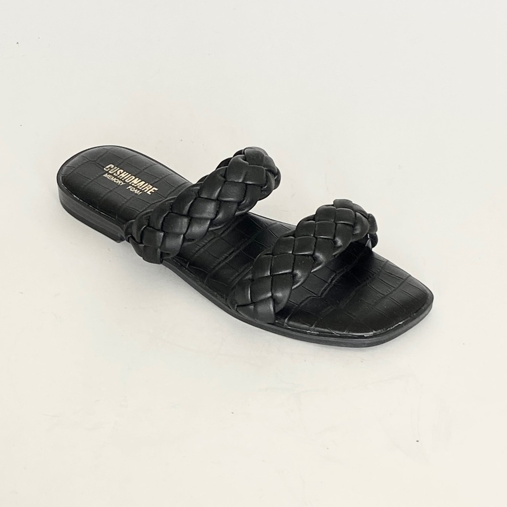LOT of 2 Cushionaire Vicki Braided Strap Slide Sandals Gold Black Flats - Picture 2 of 10